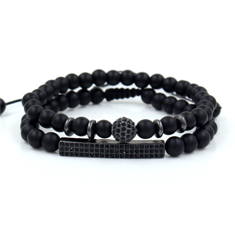 6mm black frosted agate braided rhinestone Diamond Ball cuboid two-piece bracelet bracelet accessories men's factory outlet