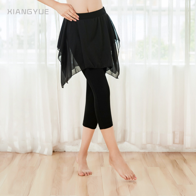 Mesh Skirt Edge Capri Yoga Dance Pants Chiffon Training Pants Fitness Sports Tight Modern Dance Test Pants Women Mesh Skirt Edge Capri Yoga Dance Pants Chiffon Training Pants Fitness Sports Tight Modern Dance Test Pants Women