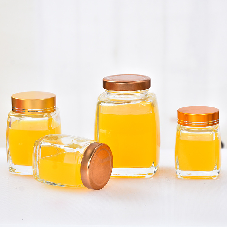 厂家直营玻璃密封蜂蜜瓶加厚方形蜂蜜分装瓶雕花瓶燕窝瓶带盖