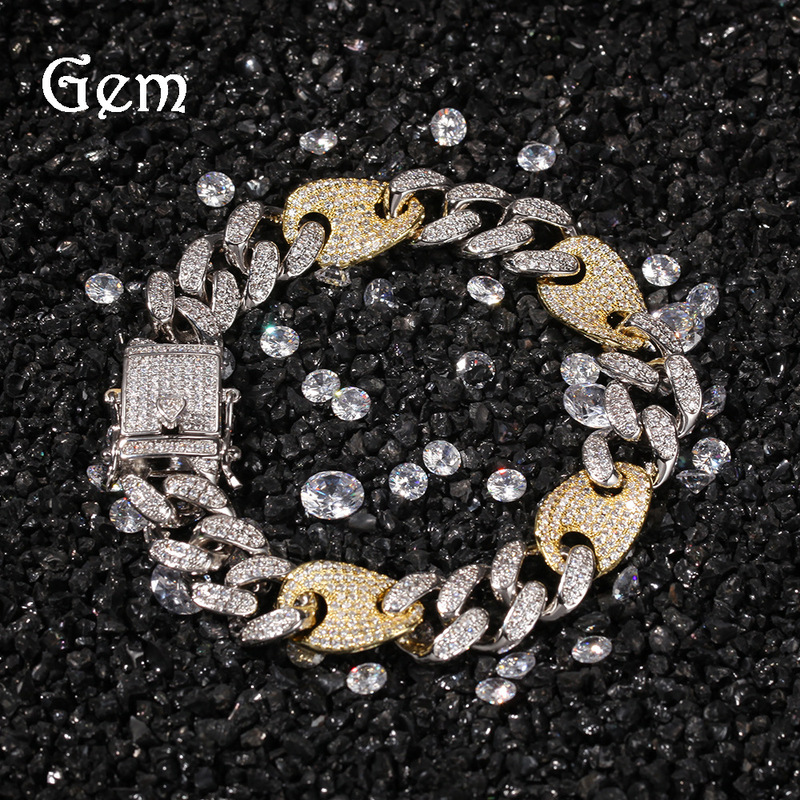 European and American new color matching copper bracelet boys hip hop inlaid zircon couple Cuban chain bracelet cross-border jewelry wholesale