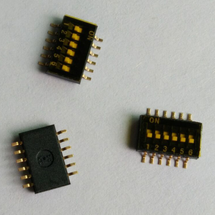 1.27mm间距，8.5mm脚距拨码开关，六位DIP开关，6p贴片式拨码开关