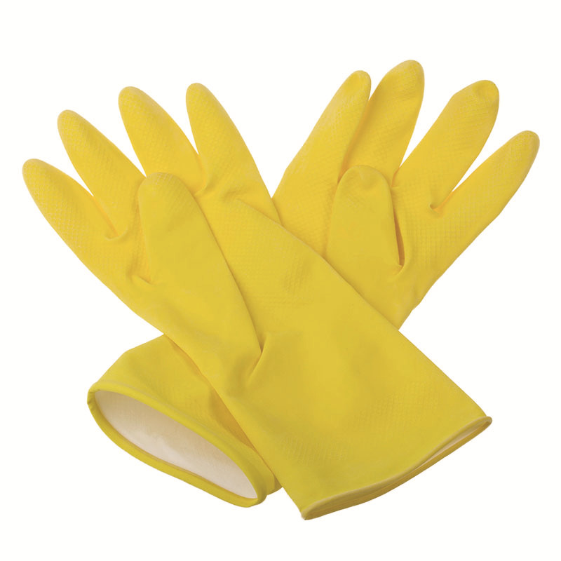Guantes de látex amarillo de lana doméstica limpieza doméstica pulverización de lavado de platos guantes de fábrica procesamiento personalizado