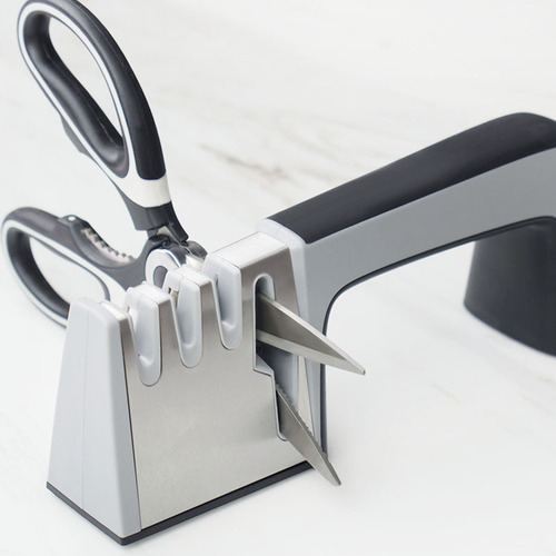 Four-in-one stainless steel knife sharpener, four-stage handheld quick sharpening stone stick for sharpening scissors, handle