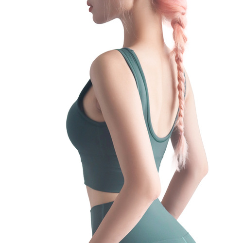 Cross-border new full-wrap anti-exposure fitness bra, deep U beautiful back top, shock-proof push-up yoga sports vest
