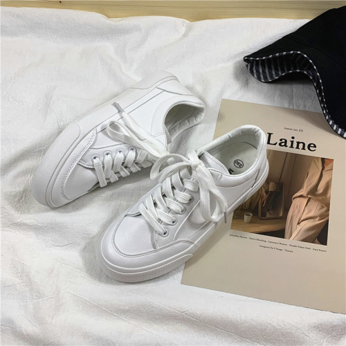 Women's Low-Top Breathable Leather Skate Shoes with Suede, White Round Toe, All-Season Shoes