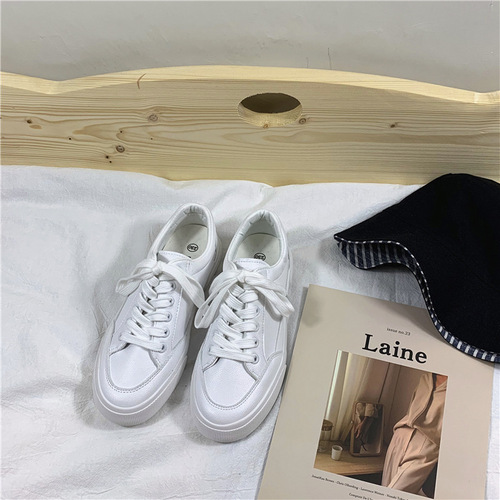 Women's Low-Top Breathable Leather Skate Shoes with Suede, White Round Toe, All-Season Shoes