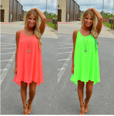 9501# Amazon ebay AliExpress plus size women's suspender skirt grid stitching backless chiffon dress