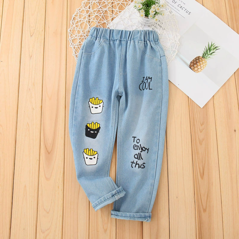 [童装男童休闲裤春秋季女童学生牛仔单裤Celana jeans anak -anak]