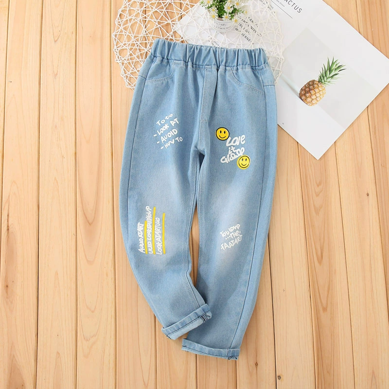 [童装男童休闲裤春秋季女童学生牛仔单裤Celana jeans anak -anak]
