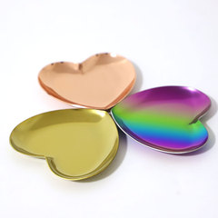 Golden heart-shaped jewelry storage tray Metal jewelry ring tray Stainless steel jewelry tray Candy snack tray