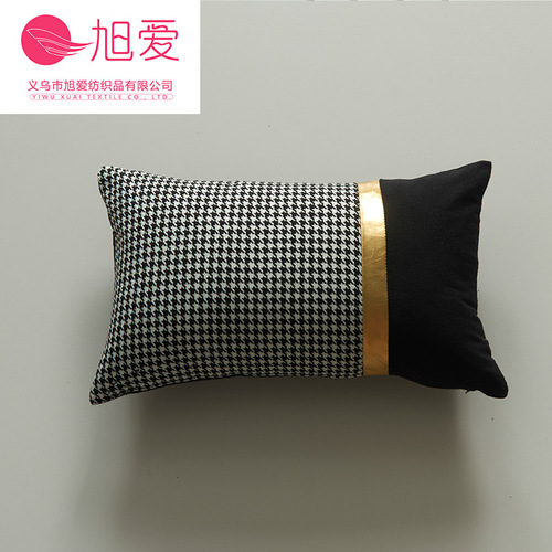 Light luxury gold leather stitching, simple, fashionable and modern black and white gold pillowcase, home comfort cushion cover wholesale