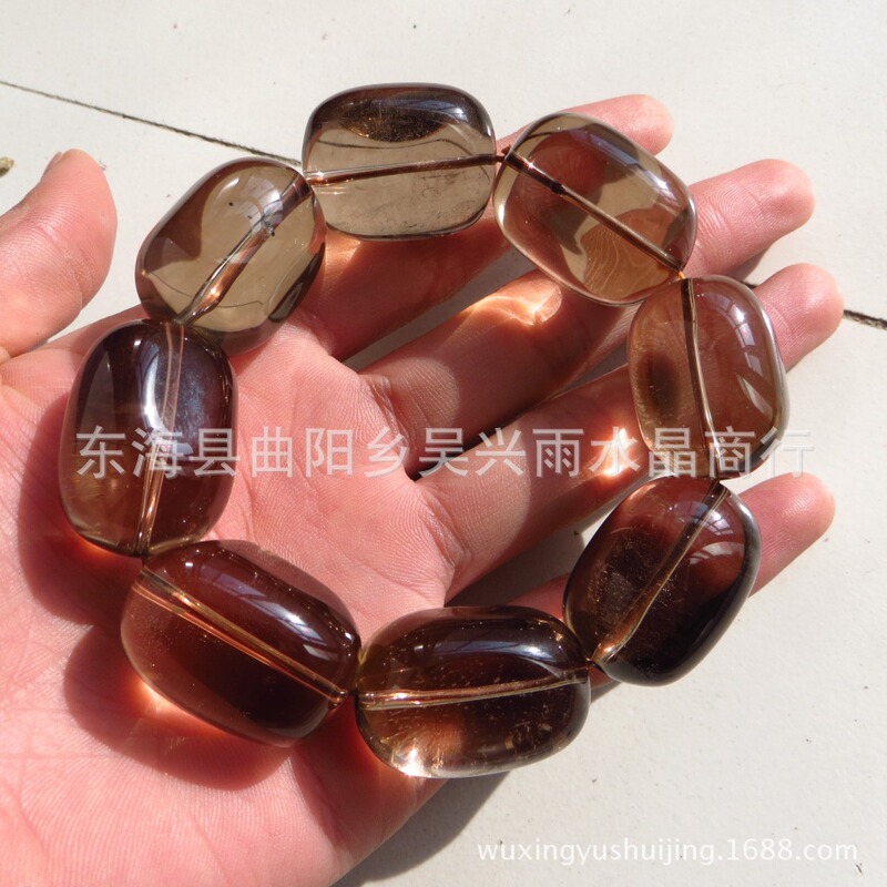 Natural Crystal Tea Crystal Smoky Quartz Accompanying Bracelet Elegant Style Men's Large Bracelet