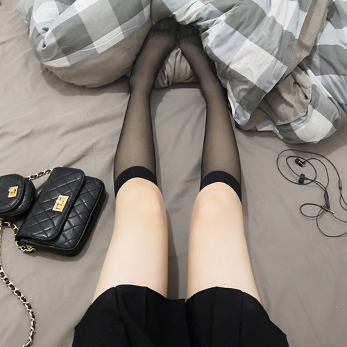 Cardboard spring and summer ultra-thin invisible core-spun silk knee-length socks white black half-calf socks anti-mosquito socks
