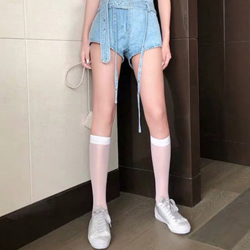 Cardboard spring and summer ultra-thin invisible core-spun silk knee-length socks white black half-calf socks anti-mosquito socks