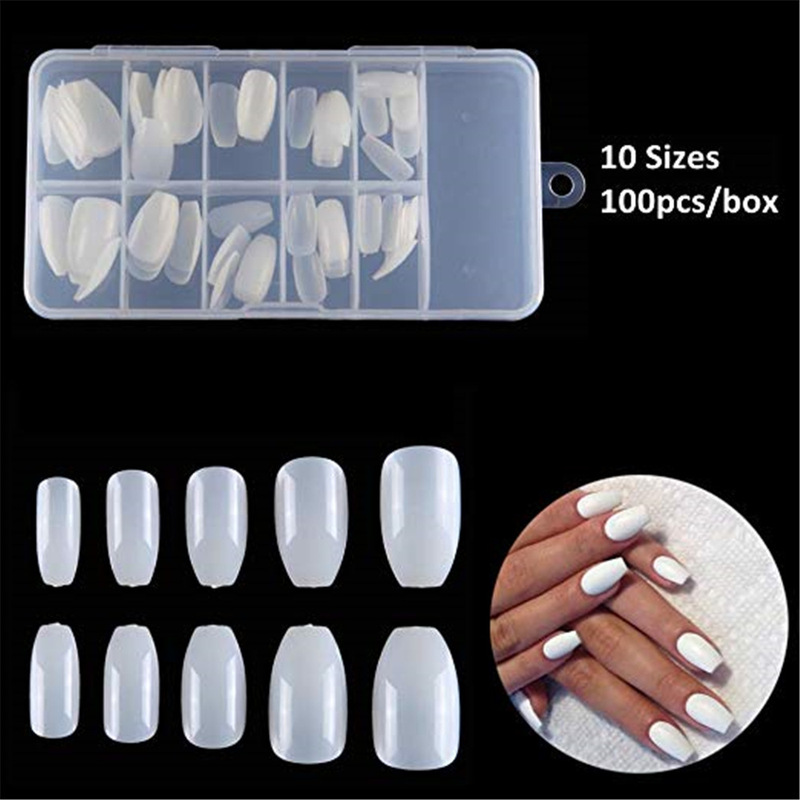 Manicure short ballet nail piece flat head nail piece 100 PCs PP boxed natural color transparent color short coffin nail piece