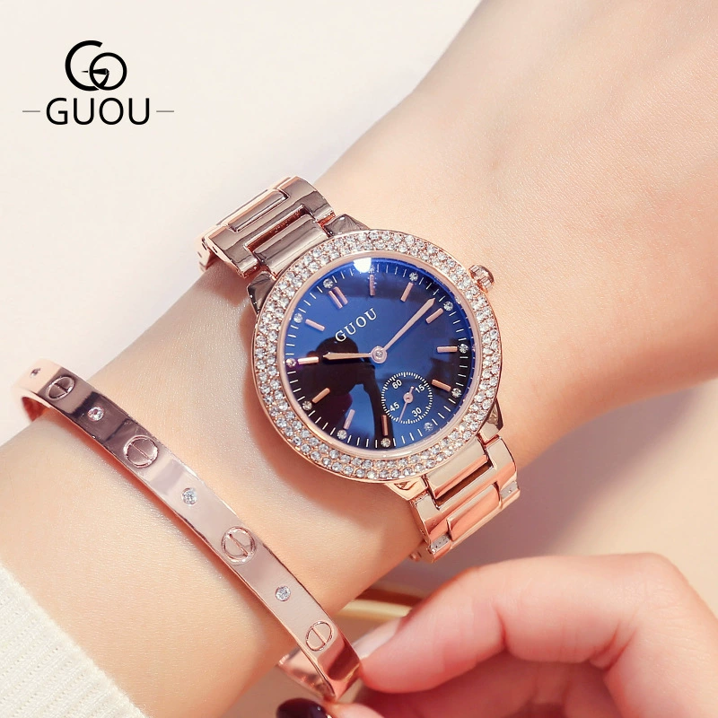 Потрясающие часы Guou/Gu Ou Diamond Exquisite Watch атмосферы европейский и американский стиль для женщин