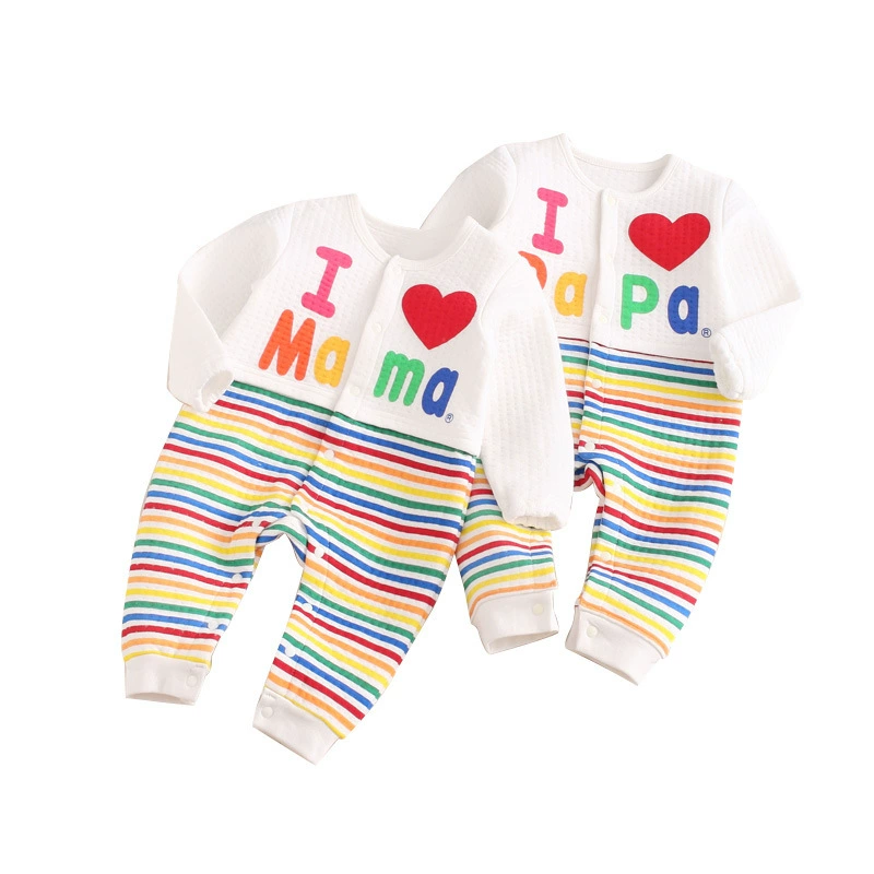 Я люблю своего отца Я люблю свою маму, Новый комбинезон с воздушным слоем, осенне-зимний детский длинный комбинезон в радужную полоску