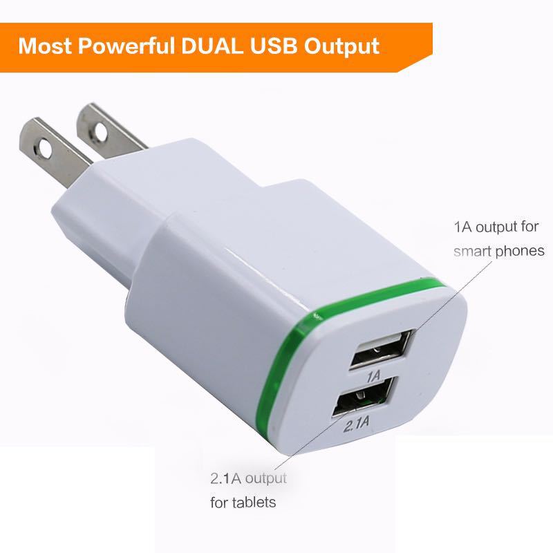 Suitable for Xiaomi Huawei Apple Mobile Phone Dual USB Fast Charging 2.1A Fast Charging Charging Head European and American Charger Suitable for Xiaomi Huawei Apple Mobile Phone Dual USB Fast Charging 2.1A Fast Charging Charging Head European and American Charger