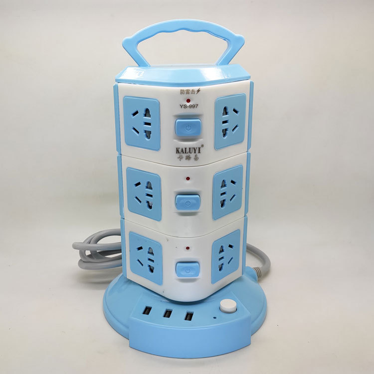 超负荷过载保护防雷60孔插座 卡路易997三层USB安全门立式塔型