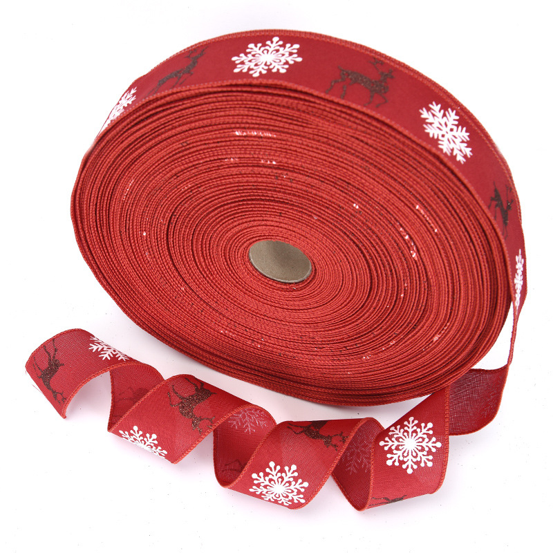 Navidad lino cinta copo de nieve elk santa claus decoración del árbol de navidad cinta DIY regalo embalaje cinta