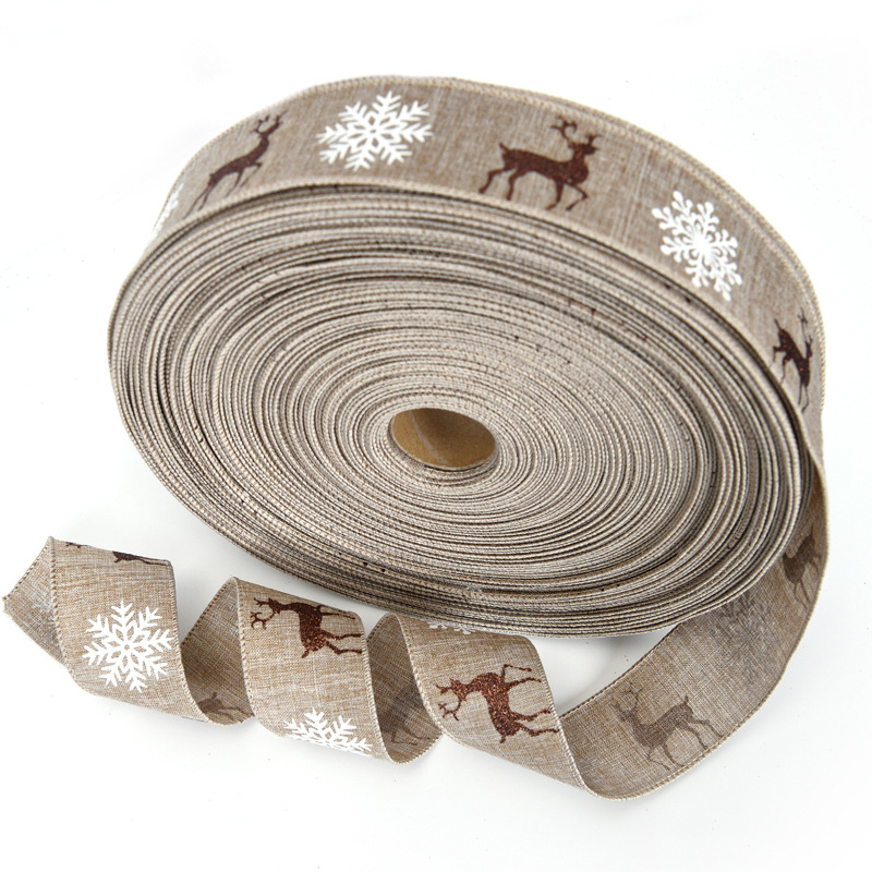 Navidad lino cinta copo de nieve elk santa claus decoración del árbol de navidad cinta DIY regalo embalaje cinta