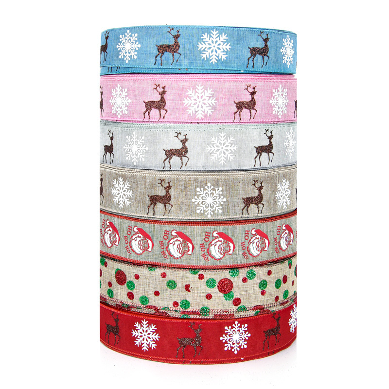 Navidad lino cinta copo de nieve elk santa claus decoración del árbol de navidad cinta DIY regalo embalaje cinta