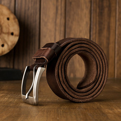 Handmade original genuine leather mad horse leather men's belt top grain cowhide needle buckle simple casual waistband retro pants belt 
