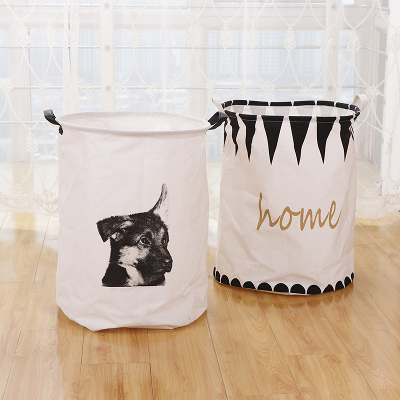 Posta gratuita impresa a mano gran cesto plegable de lavandería casera de dibujos animados tela cesto de lavandería sucia cubículo de almacenamiento