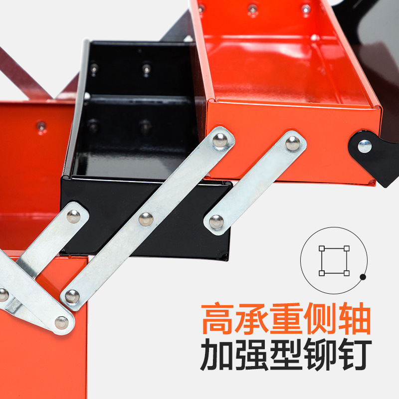 Qiyao caja de herramientas de hojalata de acero inoxidable gruesa multifuncional plegable de tres capas caja de almacenamiento de dos capas hardware