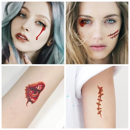 New scar Halloween tattoo stickers funny horror scar stickers waterproof realistic tattoo stickers 