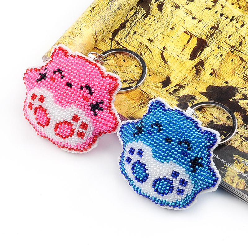 Pink Blue Cat Cartoon Cat Precision Printing Cross Stitch Bead Key Chain Backpack Pendant Couple Handmade Gift