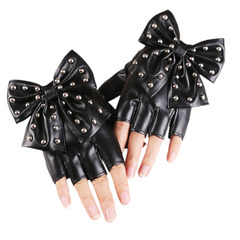 New Women's Butterfly Bow Rivet Gloves Performance Half Finger Gloves Nightclub Dance Stage Dancing Gloves