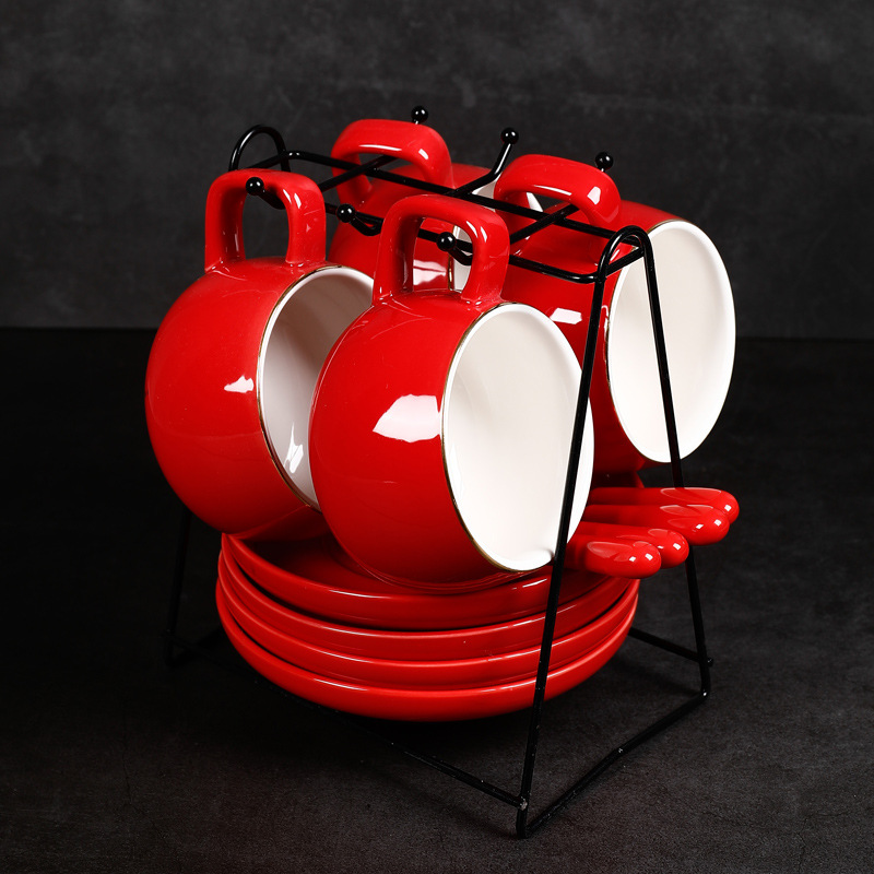 Taza de café en forma de tambor original Taza de moda retro Taza de agua Taza con platillo Cuchara Juego de caja de regalo al por mayor