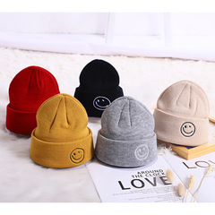 繡笑臉兒童毛線帽本惠兒童帽子秋冬兒童季針織帽寶寶套頭帽MZ8113