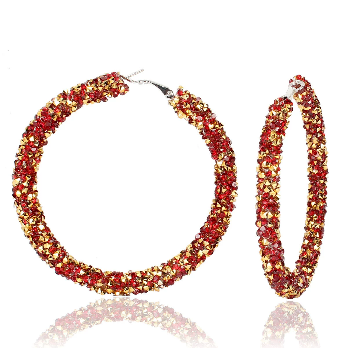 Кольцо-гвоздики серьги Hoop Earrings, Европейско‑Американская мода сплав с инкрустацией кристаллами, 6.5 см, легкость