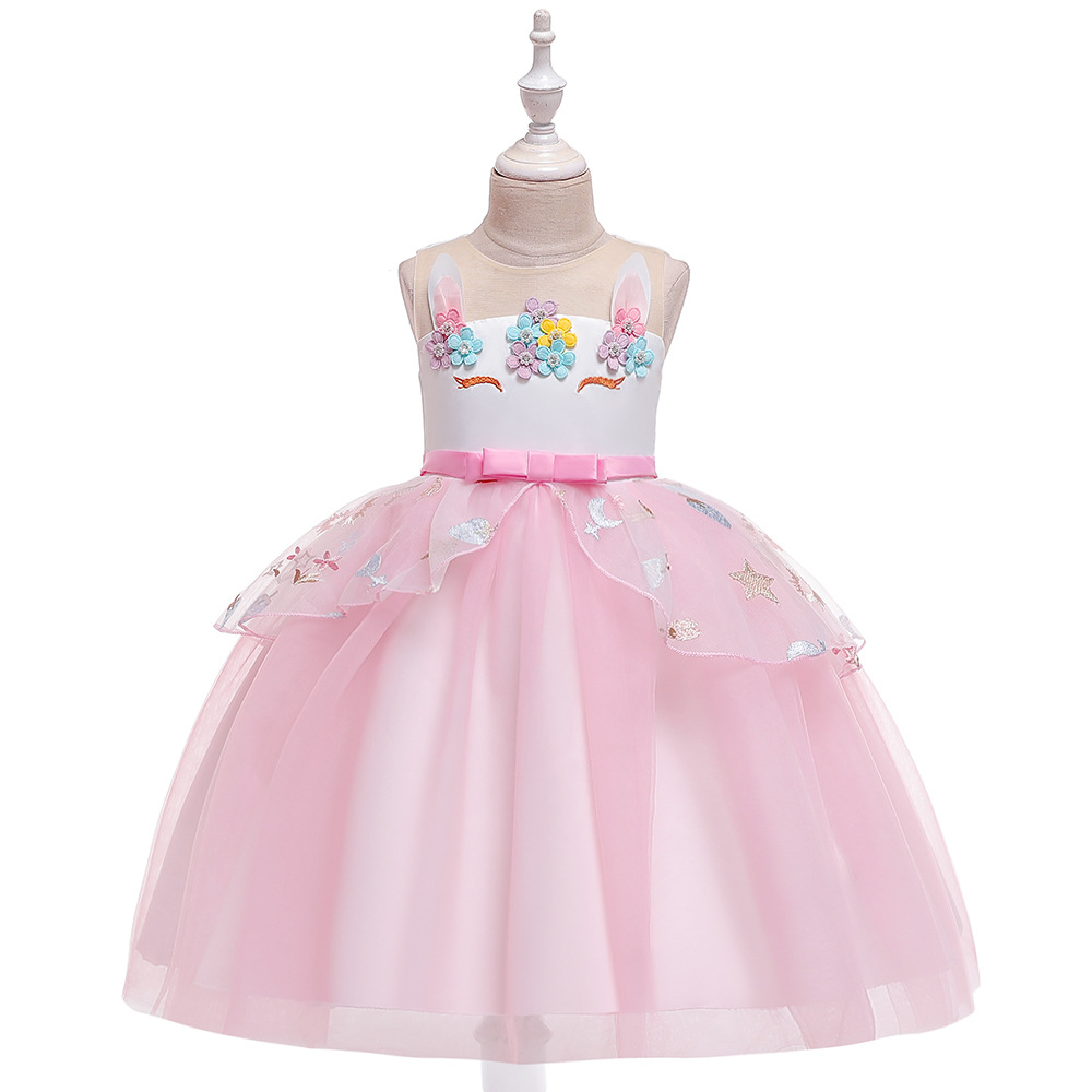 Cross Border Girl Dress Rainbow Unicorn Tail Dress Mesh Cake Dress Pony Cartoon Princess Dress cosplay