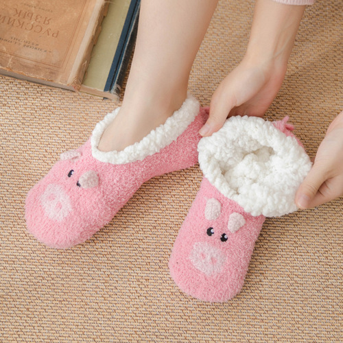 Cartoon Coral Velvet Floor Socks Women's Slippers Socks Leg Covers Snow Socks Carpet Socks Home Christmas Sleeping Socks Boat Socks