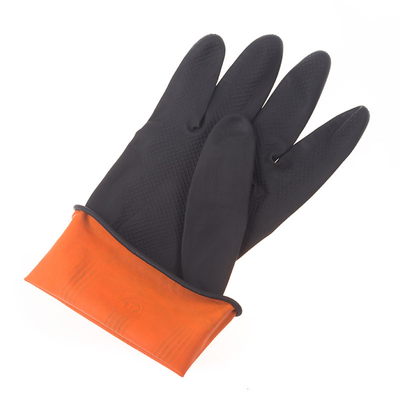 Negro industrial guantes Protección Laboral fábrica al por mayor ácido y álcali resistente látex limpieza del hogar guantes de goma