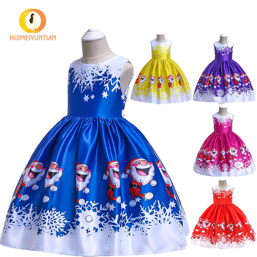 Wholesale 2026 new European and American Halloween Christmas girls 'dress dress forged cloth printed children's jumpsuit princess dress