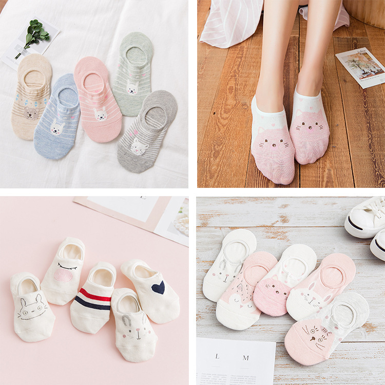 Japanese cartoon socks wholesale Women's shallow mouth invisible socks summer thin pink silicone non-slip boat Socks