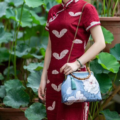 Cheongsam antique bag handbag retro women's bag handmade gold bag diagonal evening bag Chinese Republic style