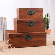 木质收纳盒 复古翻盖带锁收纳箱 桌面首饰礼品包装木盒
