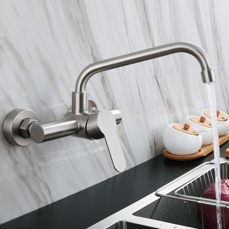 304 Stainless Steel Wall-Mounted Kitchen Faucet, Mop Pool, Vegetable Basin, Balcony Laundry Pool, Rotating Hot and Cold Faucet 304 Stainless Steel Wall-Mounted Kitchen Faucet, Mop Pool, Vegetable Basin, Balcony Laundry Pool, Rotating Hot and Cold Faucet
