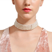 欧美时尚饰品跨境流行项链多层仿珍珠颈链 Pearls Choker9330