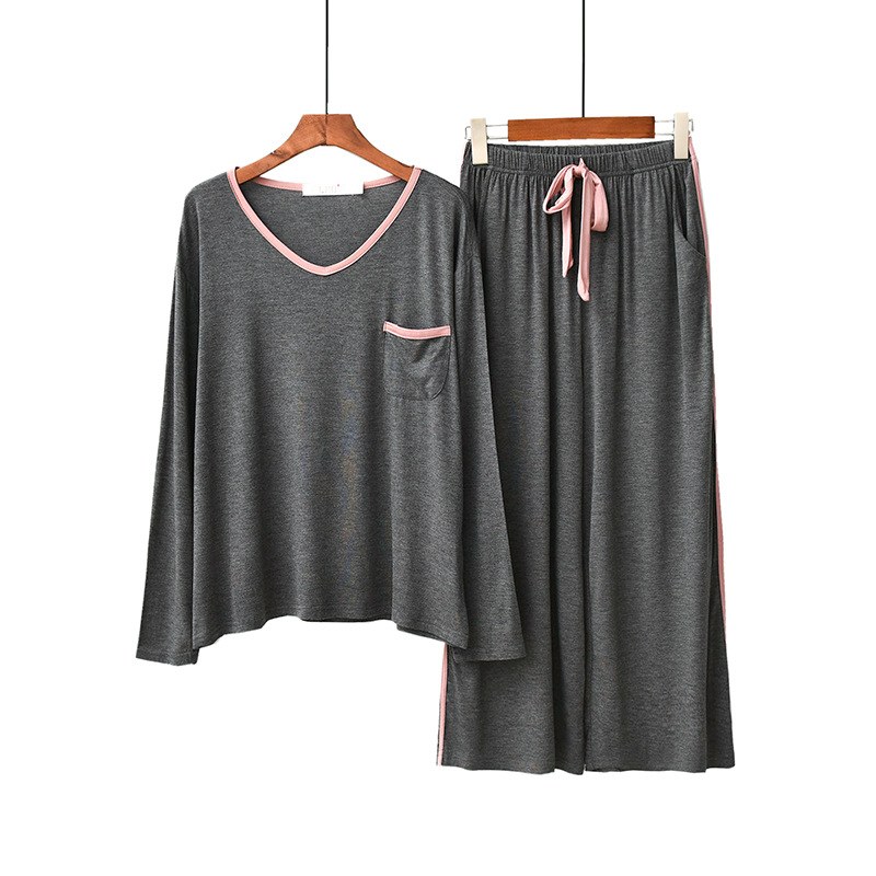 Pijamas modales pantalones de manga larga de otoño para mujer estilo coreano con cuello en V prendas de vestir exteriores sueltas ropa casual para el hogar