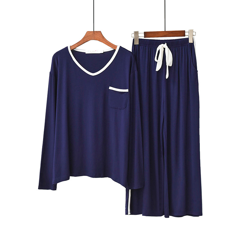 Pijamas modales pantalones de manga larga de otoño para mujer estilo coreano con cuello en V prendas de vestir exteriores sueltas ropa casual para el hogar