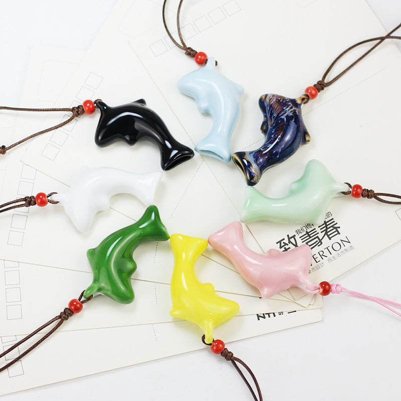 Dolphin necklace cute cartoon ceramic whistle can blow creative gifts student girlfriends jewelry