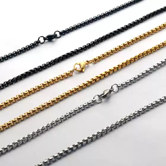 Stainless Steel Square Pearl Necklace Titanium Steel Jewelry with Chain Women's Versatile Chain Wholesale DIY Accessories European and American Men