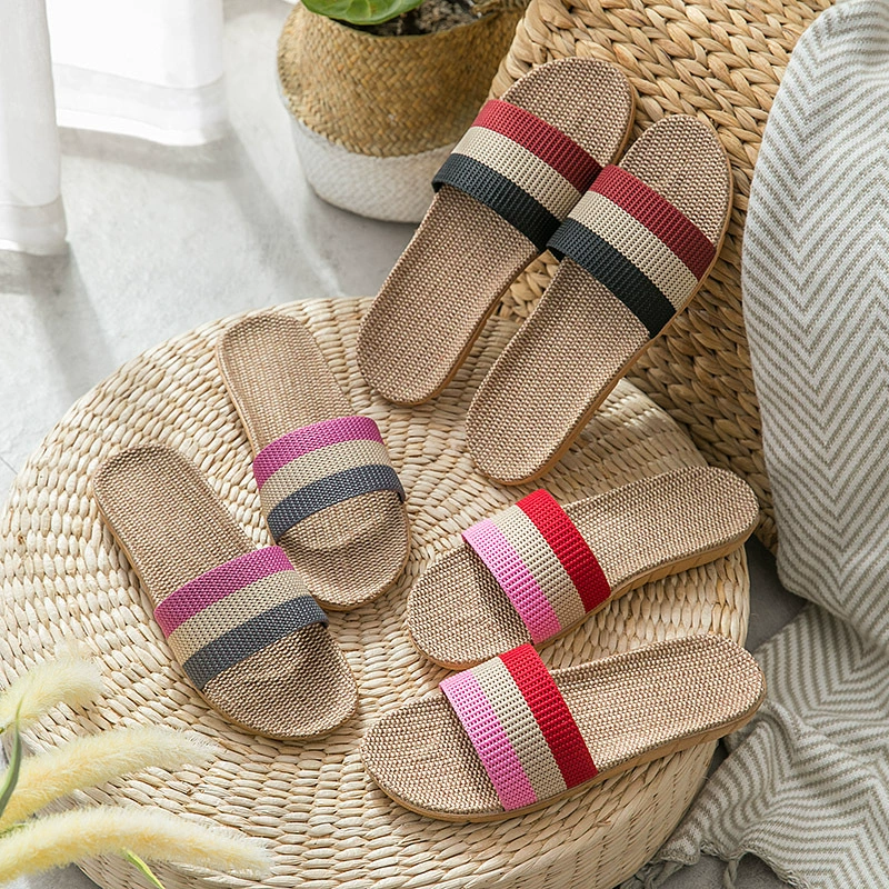 Домашние льняные тапочки в Корейском стиле для женщин, летние домашние хлопковые льняные тапочки оптом, мужские Нескользящие