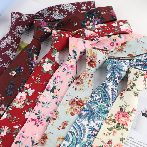 Cotton tie men's floral printed cotton 6cm narrow casual tie women's floral tie manufacturer wholesale